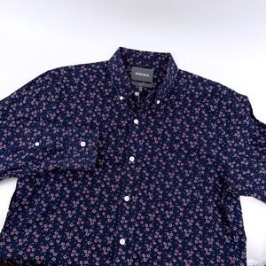 Bonobos Mens Medium Slim Fit Button Down Shirt Navy Blue Red White Micro Floral
